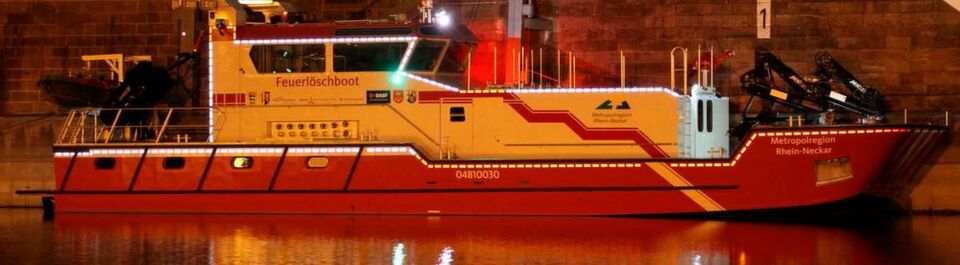The Fireboat ‘Metropolregion’ in the port of Mannheim The Fireboat ‘Metropolregion’ in the port of Mannheim