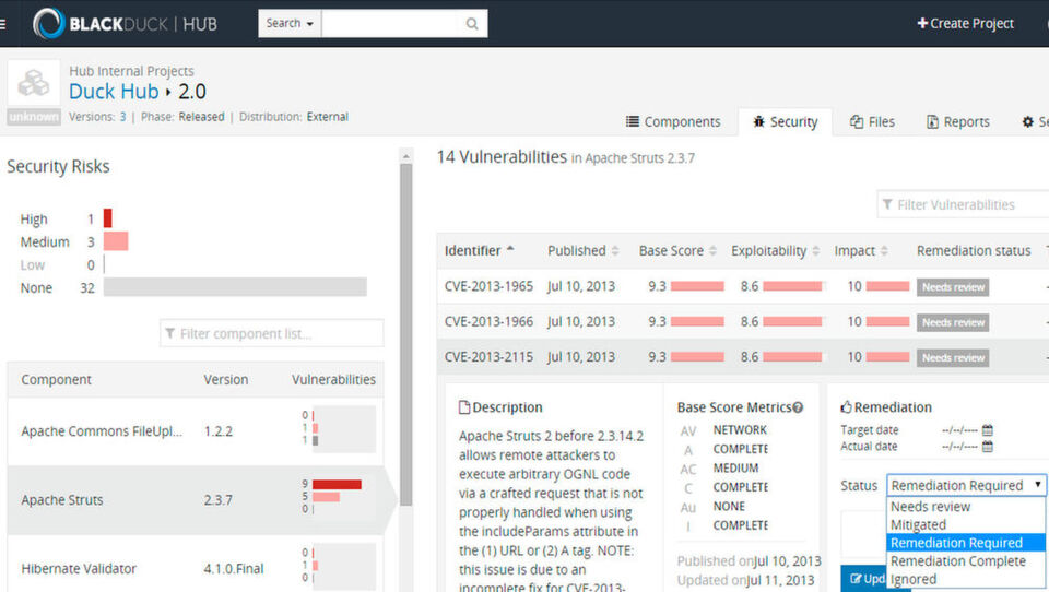 Mit dem Entwicklungstool Hub 3.0 lassen sich anfällige und ausgemusterte Open-Source-Komponenten identifizieren und blocken. Mit dem Entwicklungstool Hub 3.0 lassen sich anfällige und ausgemusterte Open-Source-Komponenten identifizieren und blocken.