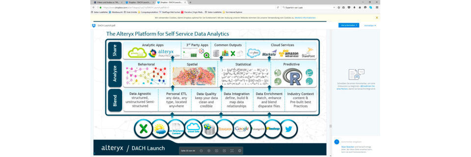 Alteryx-Analysesoftware liefert selbstbedienungstaugliche integrierte Werkzeuge für die gesamte analytische Verarbeitungskette bis auf die Visualisierung. Alteryx-Analysesoftware liefert selbstbedienungstaugliche integrierte Werkzeuge für die gesamte analytische Verarbeitungskette bis auf die Visualisierung.