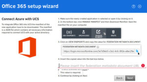 Einrichtungsassistent für die Konfiguration des UCS Connectors zu Microsoft Office 365. Einrichtungsassistent für die Konfiguration des UCS Connectors zu Microsoft Office 365.