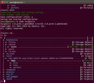 Das iSCSI-Ziel kann jederzeit neu konfiguriert werden. Die Daten des Ziels lassen sich in targetcli anzeigen. Das iSCSI-Ziel kann jederzeit neu konfiguriert werden. Die Daten des Ziels lassen sich in targetcli anzeigen.