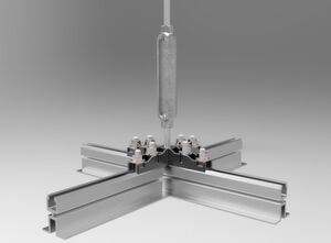 Die Grundlage der nun von Daxten vorgestellten Deckenkonstruktion sind stranggepresste Aluminiumprofile mit einer durchgehenden M10-Aufnahme. Die Grundlage der nun von Daxten vorgestellten Deckenkonstruktion sind stranggepresste Aluminiumprofile mit einer durchgehenden M10-Aufnahme.