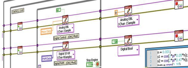 Virtuelle Instrumente im Einsatz: Die grafische Entwicklungsumgebung LabVIEW erlaubt es, Funktionsblöcke auf einer Arbeitsoberfläche zu verbinden. Virtuelle Instrumente im Einsatz: Die grafische Entwicklungsumgebung LabVIEW erlaubt es, Funktionsblöcke auf einer Arbeitsoberfläche zu verbinden.