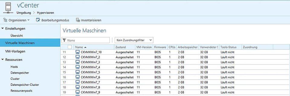 Im Baramundi Management Center werden Informationen zu den virtuellen Maschinen dargestellt. Im Baramundi Management Center werden Informationen zu den virtuellen Maschinen dargestellt.