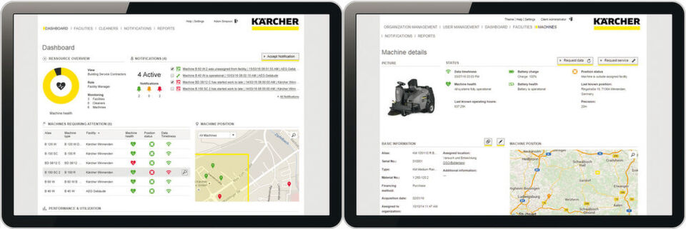 Durch das moderne Flottenmanagement bei Kärcher erhält jeder Nutzer die für ihn relevanten Informationen. Durch das moderne Flottenmanagement bei Kärcher erhält jeder Nutzer die für ihn relevanten Informationen.