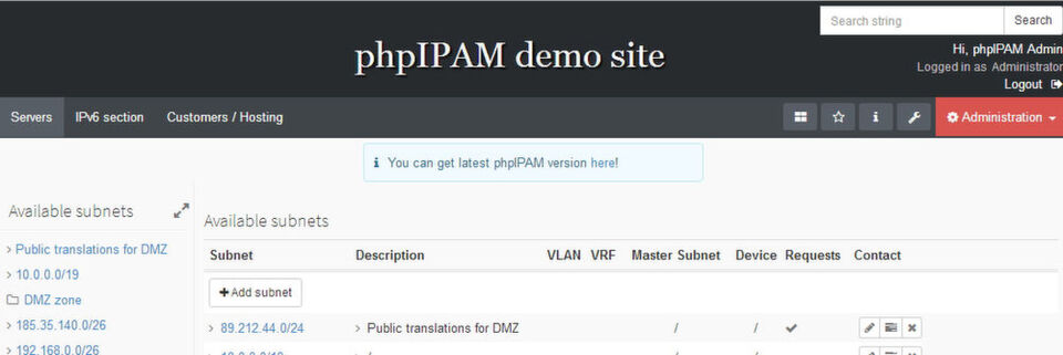 Die webbasierte Opensource-Adressenverwaltung phpIPAM beherrscht IPv4 und IPv6. Die webbasierte Opensource-Adressenverwaltung phpIPAM beherrscht IPv4 und IPv6.