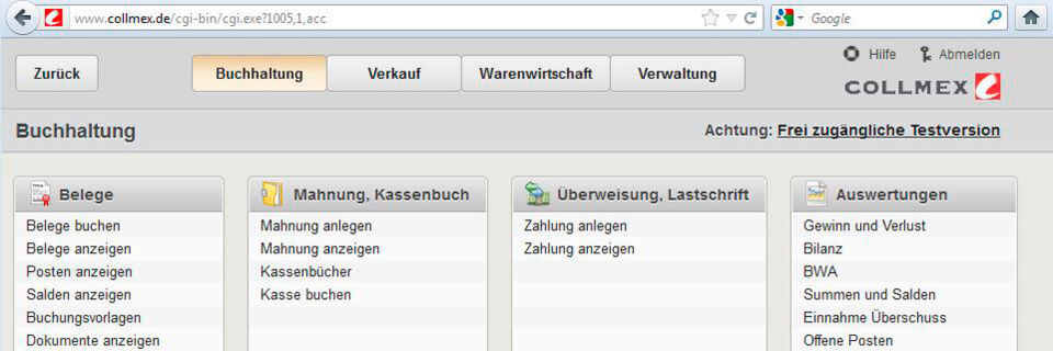 Endanwender greifen per Browser auf die ERP-Software von Collmex zu. Endanwender greifen per Browser auf die ERP-Software von Collmex zu.