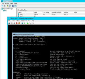 Container lassen sich in der Befehlszeile mit docker.exe verwalten, oder mit der Powershell. Container lassen sich in der Befehlszeile mit docker.exe verwalten, oder mit der Powershell.