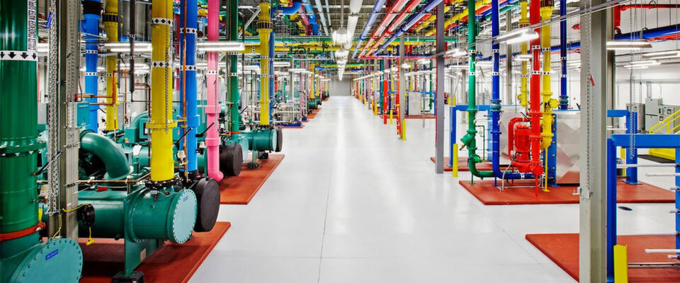 Das ist keine Aufnahme aus einem Wasserwerk; die Aufnahme zeigt einen Teil der Verrohrung in einem der Google-Rechenzentren. Das ist keine Aufnahme aus einem Wasserwerk; die Aufnahme zeigt einen Teil der Verrohrung in einem der Google-Rechenzentren.