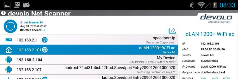 Der Devolo Net Scanner listet IP-Adressen und Geräte in einem Netzwerk auf. Der Devolo Net Scanner listet IP-Adressen und Geräte in einem Netzwerk auf.