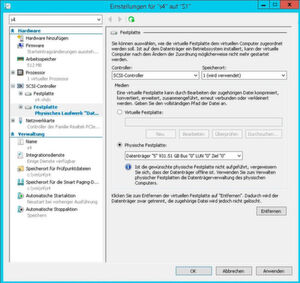 Physische Festplatten lassen sich direkt an virtuelle Server anbinden. In manchen Fällen ist das sinnvoll, aber nicht in allen. Physische Festplatten lassen sich direkt an virtuelle Server anbinden. In manchen Fällen ist das sinnvoll, aber nicht in allen.