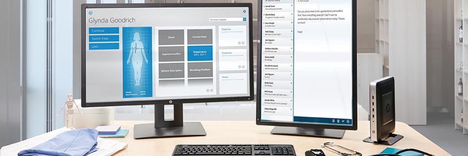 Der HP t630 Thin Client unterstützt bis zu zwei Ultra-High-Definition-Displays. Der HP t630 Thin Client unterstützt bis zu zwei Ultra-High-Definition-Displays.
