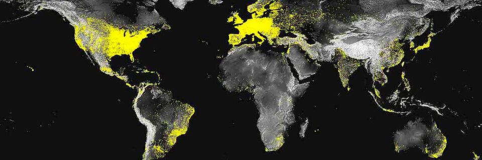 Mit den in der Studie analysierten Daten lässt sich eine Weltkarte der Internetdichte erstellen (hier für das Jahr 2012) Mit den in der Studie analysierten Daten lässt sich eine Weltkarte der Internetdichte erstellen (hier für das Jahr 2012)
