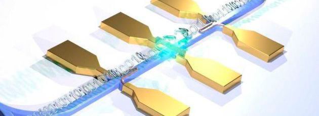 Kohlenstoff-Röhrchen (Mitte) als Photonen-Quelle und supraleitende Nanodrähte als Empfänger bilden einen Teil des optischen Chips. Kohlenstoff-Röhrchen (Mitte) als Photonen-Quelle und supraleitende Nanodrähte als Empfänger bilden einen Teil des optischen Chips.