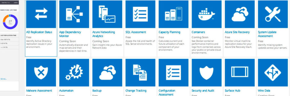 Mit Microsoft Operations Management Suite lassen sich Server, lokale Netzwerke, aber auch verschiedenste Cloud-Dienste, umfassend überwachen und verwalten. Eine „Solution Gallery“ erleichtert den Zugang zu den jeweils benötigten Aufgaben. Mit Microsoft Operations Management Suite lassen sich Server, lokale Netzwerke, aber auch verschiedenste Cloud-Dienste, umfassend überwachen und verwalten. Eine „Solution Gallery“ erleichtert den Zugang zu den jeweils benötigten Aufgaben.