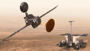 Akteure der Exomars-Mission: Der Trace Gas Orbiter (links), das nun abgestürzte Schiaparelli-Testmodul (Mitte) und der für 2020 geplante Mars-Rover (rechts). Akteure der Exomars-Mission: Der Trace Gas Orbiter (links), das nun abgestürzte Schiaparelli-Testmodul (Mitte) und der für 2020 geplante Mars-Rover (rechts).