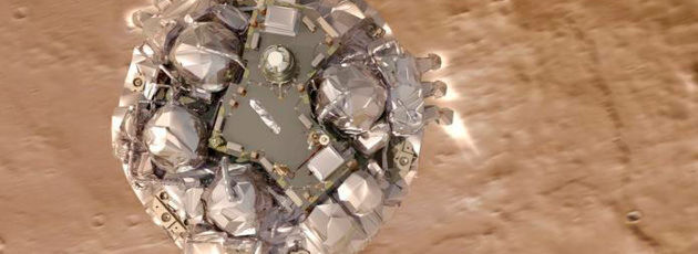 Simuliertes Modell der geplanten Landung des Schiaparelli-Moduls. ESA-Forscher vermuten, dass ein Softwarefehler bei der Zusammenführung der Sensordaten zu einem vefrühten Abkoppeln der Bremsfallschirme, ein zu kurzes Zünden der Triebwerke und infolge dessen zum Absturz des Test-Landegeräts geführt haben dürfte. Simuliertes Modell der geplanten Landung des Schiaparelli-Moduls. ESA-Forscher vermuten, dass ein Softwarefehler bei der Zusammenführung der Sensordaten zu einem vefrühten Abkoppeln der Bremsfallschirme, ein zu kurzes Zünden der Triebwerke und infolge dessen zum Absturz des Test-Landegeräts geführt haben dürfte.