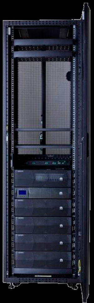 Das Ein-Modul-Modell Fusion 500 von Huaweii bringt die gesamte RZ-Infrastruktur in nur einem Schrank mit 42 Höheneinheiten unter. Das Ein-Modul-Modell Fusion 500 von Huaweii bringt die gesamte RZ-Infrastruktur in nur einem Schrank mit 42 Höheneinheiten unter.