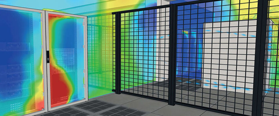 Das Bild zeigt die Modellierung eines Co-Location-Datacenter mit „6SigmaDCX Suite“ von Future Facilities. Das Bild zeigt die Modellierung eines Co-Location-Datacenter mit „6SigmaDCX Suite“ von Future Facilities.