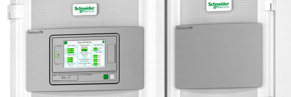 Front der USV-Anlage Galaxy VM von Schneider Electric (Ausschnitt) Front der USV-Anlage Galaxy VM von Schneider Electric (Ausschnitt)