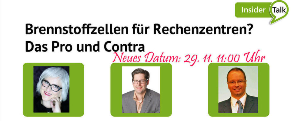 In der Live-Diskussion um die Tauglichkeit von Brennstoffzellen für Rechenzentren vertritt Mark Kammerer (Mitte) von Hydrogenics das Pro, Christian Stolte das Contra und Ulrike Ostler moderiert. In der Live-Diskussion um die Tauglichkeit von Brennstoffzellen für Rechenzentren vertritt Mark Kammerer (Mitte) von Hydrogenics das Pro, Christian Stolte das Contra und Ulrike Ostler moderiert.