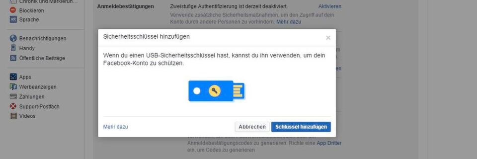 Facebook unterstützt jetzt auch FIDO U2F-Token wie YubiKeys Facebook unterstützt jetzt auch FIDO U2F-Token wie YubiKeys