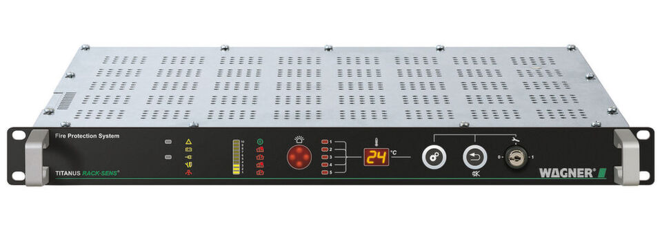 „Titanus Rack Sens“ von der Wagner Group ist ein Brandmelder, der sich auf ein oder zwei Höheneinheiten in 19“-Racks einbauen lässt. „Titanus Rack Sens“ von der Wagner Group ist ein Brandmelder, der sich auf ein oder zwei Höheneinheiten in 19“-Racks einbauen lässt.