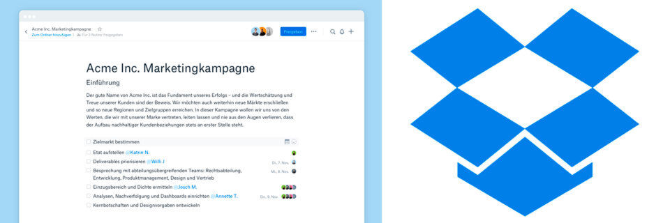 Bei Paper kombiniert Dropbox digitale Dokumente mit Projektfeatures. Bei Paper kombiniert Dropbox digitale Dokumente mit Projektfeatures.