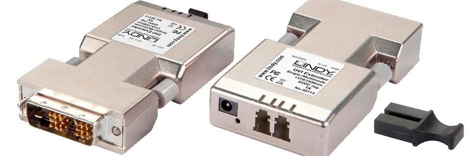 Mit dem DVI-Extender lässt sich Lindy zufolge ein digitales DVI-D-Single-Link-Signal mit WUXGA-Auflösung in voller Bandbreite ohne Komprimierung übertragen. Mit dem DVI-Extender lässt sich Lindy zufolge ein digitales DVI-D-Single-Link-Signal mit WUXGA-Auflösung in voller Bandbreite ohne Komprimierung übertragen.