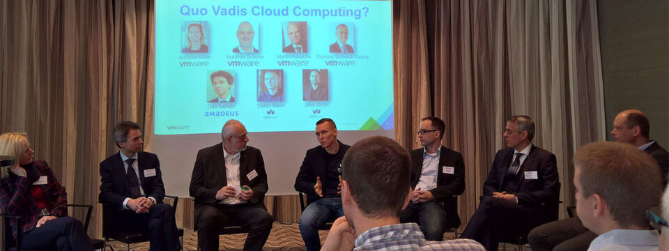 Angeregt diskutierten gestern mit Pressevetrteren über die zukünftige Rolle der Cloud (v.l.n.r.) Annette Maier (VMware), Udo Sebald (Amadeus), Martin Rausche (VMware), Stefan Maier (OVH), Jens Zeyer (OVH), Dominic Schmidt-Reiche (VMware) und Martin Rausche (VMware). Angeregt diskutierten gestern mit Pressevetrteren über die zukünftige Rolle der Cloud (v.l.n.r.) Annette Maier (VMware), Udo Sebald (Amadeus), Martin Rausche (VMware), Stefan Maier (OVH), Jens Zeyer (OVH), Dominic Schmidt-Reiche (VMware) und Martin Rausche (VMware).