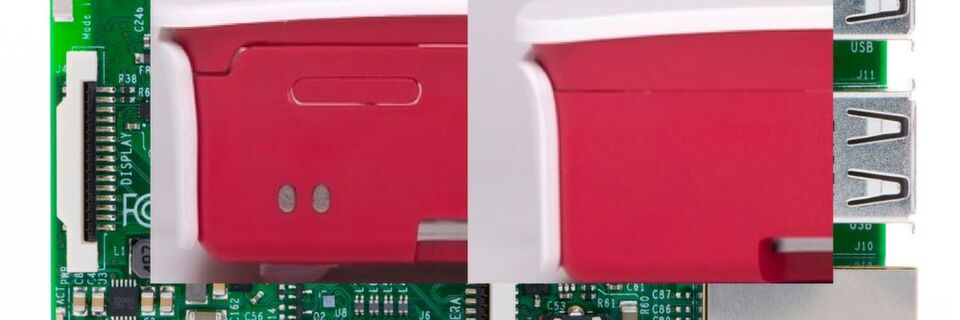 Gehäuse-Fake bei Raspberry Pi 3: Links die chinesische Fälschung mit wesentlich mehr Aussparungen als beim Original (rechts) Gehäuse-Fake bei Raspberry Pi 3: Links die chinesische Fälschung mit wesentlich mehr Aussparungen als beim Original (rechts)