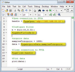 Bild 2: MATLAB-basierte FPGA-Prototypen lassen sich einfach aus MATLAB-Skripts ansprechen Bild 2: MATLAB-basierte FPGA-Prototypen lassen sich einfach aus MATLAB-Skripts ansprechen