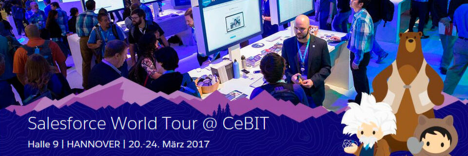 Auch in diesem Jahr findet während der CeBIT in Hannover die Salesforce World Tour statt. Mit im Gepäck ist u.a. die Service Cloud Einstein, eine vollständig vernetzte Kundenservice-Plattforrm. Auch in diesem Jahr findet während der CeBIT in Hannover die Salesforce World Tour statt. Mit im Gepäck ist u.a. die Service Cloud Einstein, eine vollständig vernetzte Kundenservice-Plattforrm.