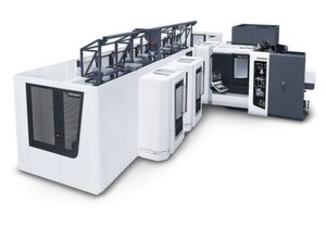In Pfronten demonstriert DMG Mori seine Automatisierungskompetenz am Beispiel eines flexibel automatisierten Fertigungssystems mit den beiden Horizontal-Bearbeitungszentren NHX 5000 und DMC 60 H linear sowie Linear-Palettenspeichersystem LPP 24. In Pfronten demonstriert DMG Mori seine Automatisierungskompetenz am Beispiel eines flexibel automatisierten Fertigungssystems mit den beiden Horizontal-Bearbeitungszentren NHX 5000 und DMC 60 H linear sowie Linear-Palettenspeichersystem LPP 24.