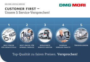 Mit fünf Service-Versprechen garantiert DMG Mori seinen Kunden maximale Servicequalität zu fairen Preisen. Mit fünf Service-Versprechen garantiert DMG Mori seinen Kunden maximale Servicequalität zu fairen Preisen.