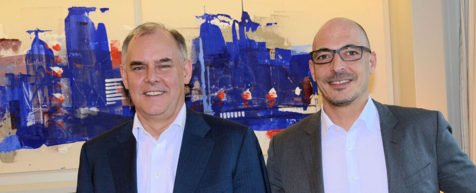 Paul Eccleston, CEO von Nuvias, und Helge Scherff, Regional Vice President des Distributors, kündigen Neuigkeiten für die Cebit an. Paul Eccleston, CEO von Nuvias, und Helge Scherff, Regional Vice President des Distributors, kündigen Neuigkeiten für die Cebit an.