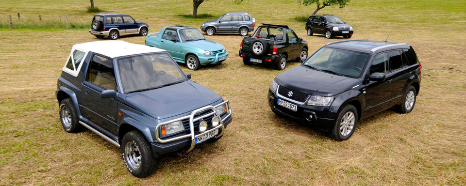 Seit einem halben Jahrhundert schrumpft Suzuki Allradler in deutlich kleinere Formate. Die wichtigsten Modelle im Überblick. Seit einem halben Jahrhundert schrumpft Suzuki Allradler in deutlich kleinere Formate. Die wichtigsten Modelle im Überblick.