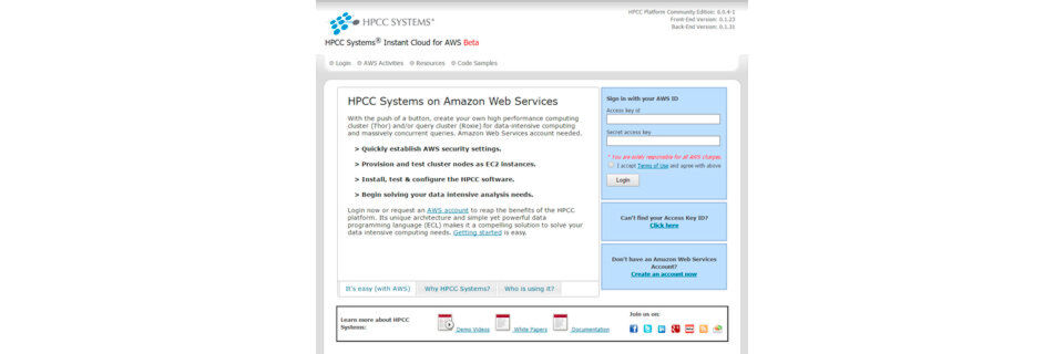 HPCC Systems kann auch in Amazon Web Services betrieben werden. HPCC Systems kann auch in Amazon Web Services betrieben werden.