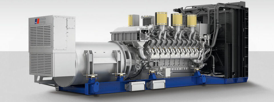 Das abgebildete Notstromaggregat basiert auf einem 20-Zylinder-Motor der Baureihe 4000. Es liefert eine elektrische Leistung von 2.480 Kilowatt. Das abgebildete Notstromaggregat basiert auf einem 20-Zylinder-Motor der Baureihe 4000. Es liefert eine elektrische Leistung von 2.480 Kilowatt.