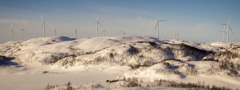Windkraftanlagen erzeugen erneuerbare Energie im kalten Klima Nordschwedens – ein attraktiver Standort für Rechenzentren. Windkraftanlagen erzeugen erneuerbare Energie im kalten Klima Nordschwedens – ein attraktiver Standort für Rechenzentren.