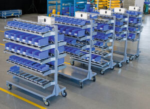 Mittels der „SmartBin-mobile“-Anwendung wird das Produktionsmaterial direkt an den Verbrauchsort gebracht. Mittels der „SmartBin-mobile“-Anwendung wird das Produktionsmaterial direkt an den Verbrauchsort gebracht.