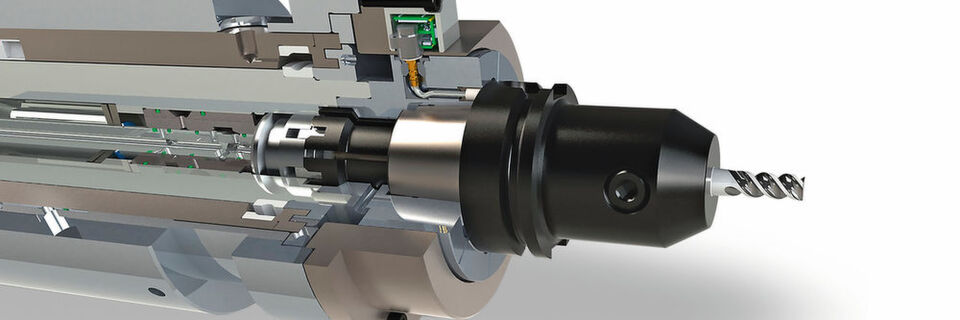 Bild 1: Planko ist so in die Werkzeugspindel integriert, dass die Elektro- nikbaugruppe in der rotierenden Spindelwelle autark arbeitet. Bild 1: Planko ist so in die Werkzeugspindel integriert, dass die Elektro- nikbaugruppe in der rotierenden Spindelwelle autark arbeitet.