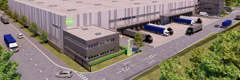 Visualisierung des neuen Goodman-Logistikzentrums im Hamburger Hafen. Visualisierung des neuen Goodman-Logistikzentrums im Hamburger Hafen.