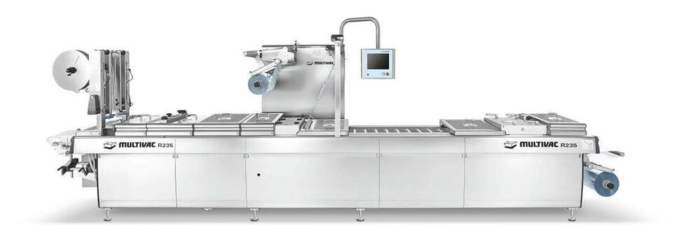 Maschinen von Multivac, hier die Tiefziehverpackungs- maschine R 235, werden unter anderem zur Verpackung von Lebensmitteln eingesetzt. Maschinen von Multivac, hier die Tiefziehverpackungs- maschine R 235, werden unter anderem zur Verpackung von Lebensmitteln eingesetzt.