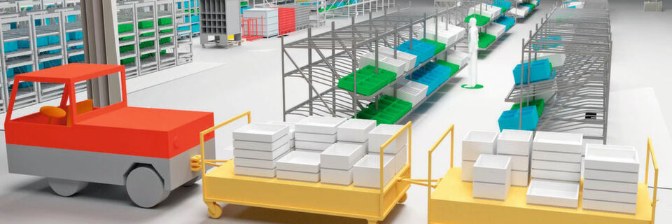 Virtuelle Planungstools helfen dabei, die Abläufe zwischen Materialfluss und Produktion zu perfektionieren. Virtuelle Planungstools helfen dabei, die Abläufe zwischen Materialfluss und Produktion zu perfektionieren.