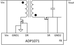 Bild 2: Flybackcontroller ADP1071mit integriertem Feedbackpfad für sehr genaue Regelung Bild 2: Flybackcontroller ADP1071mit integriertem Feedbackpfad für sehr genaue Regelung