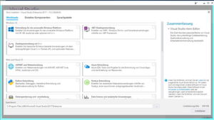 Im Rahmen der Installation von Visual Studio steht zur Wahl, welche Frameworks und Tools installiert werden sollen. Im Rahmen der Installation von Visual Studio steht zur Wahl, welche Frameworks und Tools installiert werden sollen.