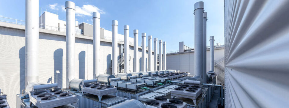 Die adäquate Kühlung sichert den Rechenzentrumsbetrieb; Oftmals steht ein Teil des Kühlsystems auf dem Dach, wie hier bei E-Shelter in Frankfurt. Die adäquate Kühlung sichert den Rechenzentrumsbetrieb; Oftmals steht ein Teil des Kühlsystems auf dem Dach, wie hier bei E-Shelter in Frankfurt.