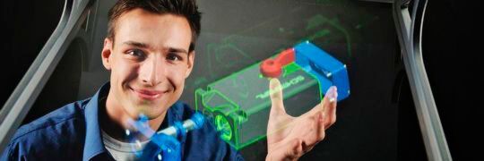 Der zweifache „Jugend forscht“-Bundessieger Tobias Gerbracht präsentiert mit EXCIT3D seine Erfindung: einen 3D-gedruckten AR-Projktor. Der zweifache „Jugend forscht“-Bundessieger Tobias Gerbracht präsentiert mit EXCIT3D seine Erfindung: einen 3D-gedruckten AR-Projktor.