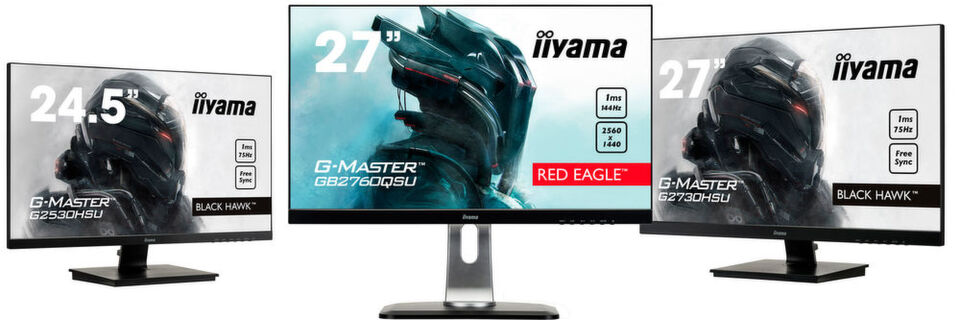 Raubvögel als Namenspatrone: Der Iiyama Red Eagle mit WQHD-Panel und die beiden Black-Hawk-Modelle mit Full-HD-Auflösung. Raubvögel als Namenspatrone: Der Iiyama Red Eagle mit WQHD-Panel und die beiden Black-Hawk-Modelle mit Full-HD-Auflösung.